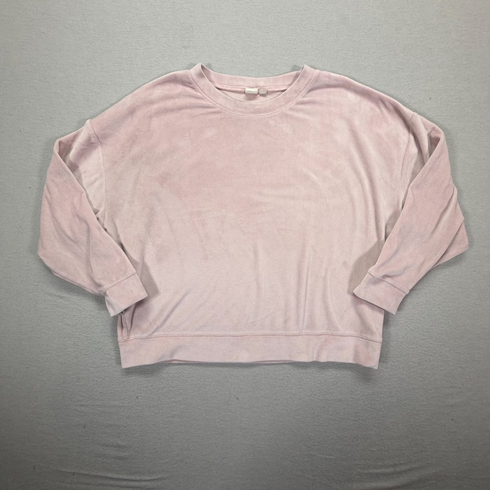 Gap Sweatshirt Womens Medium Good Pink Velour Long Sleeve Crew Neck Relaxed Fit